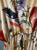 Long loose silk dress with tunnel belt "Kandinsky Composition"
