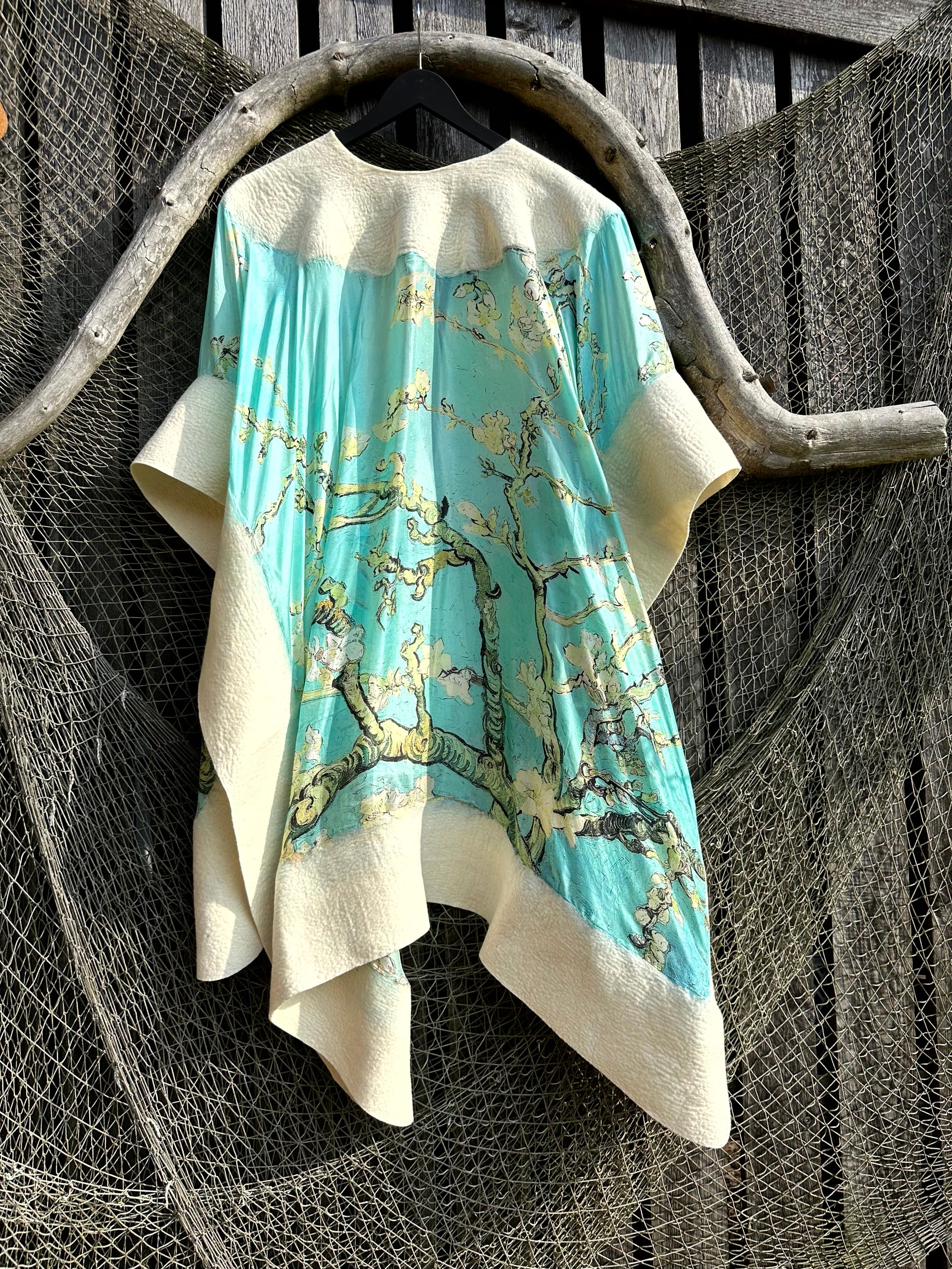 Felted silk poncho "Japanese Lake"