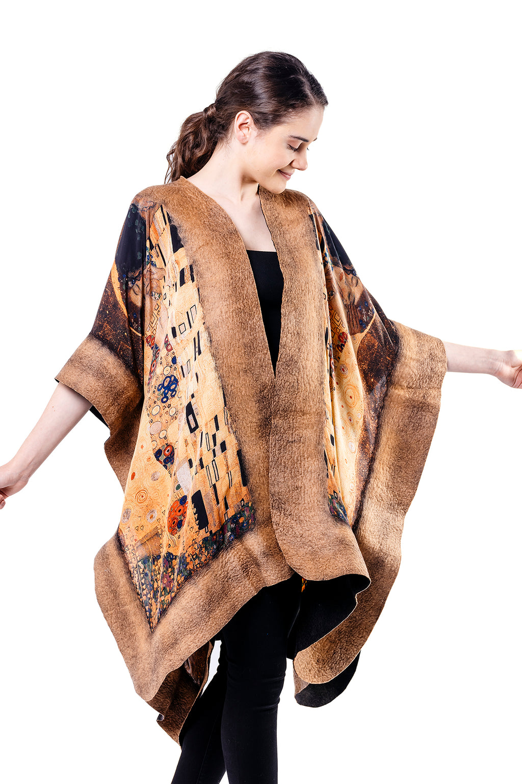 Felted silk poncho "The Kiss" (Tan)