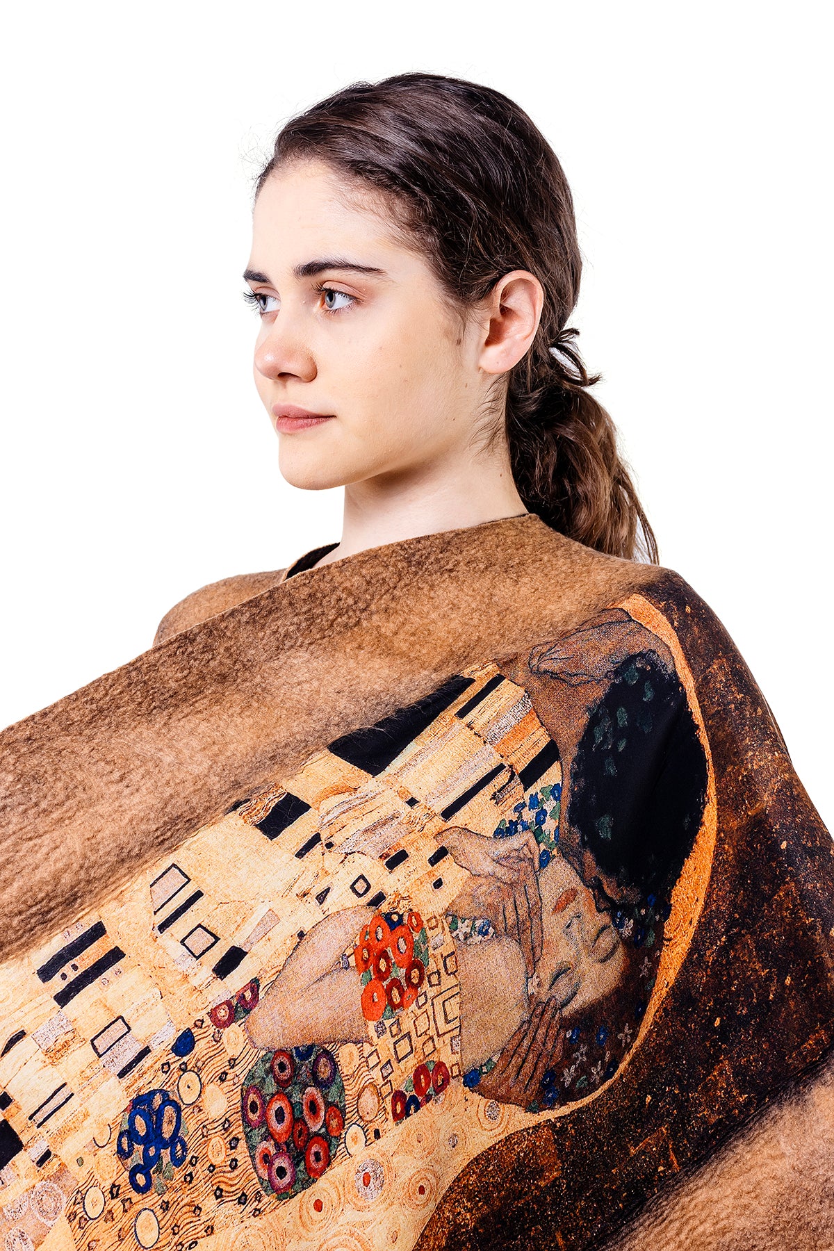Felted silk poncho "The Kiss" (Tan)