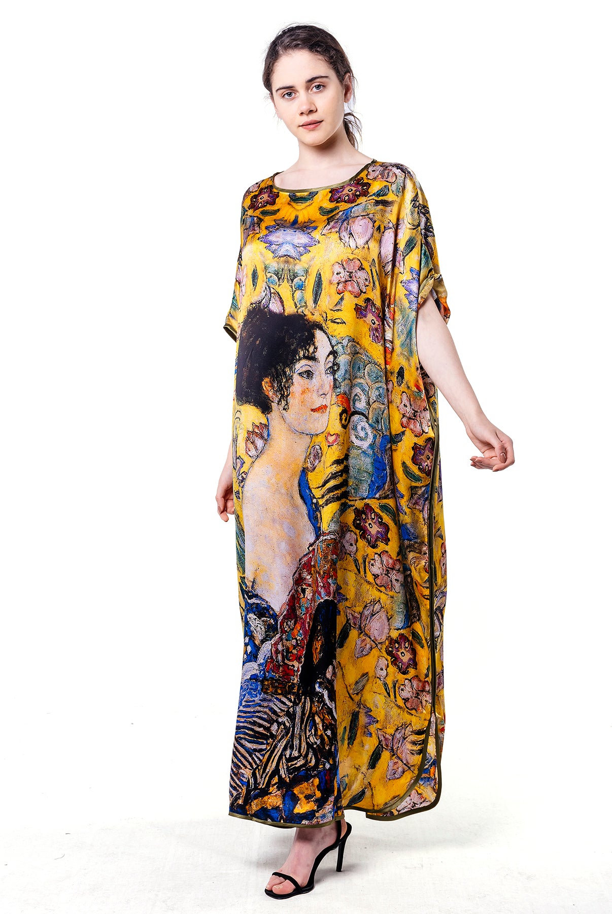Long loose silk dress "Lady with a Fan"