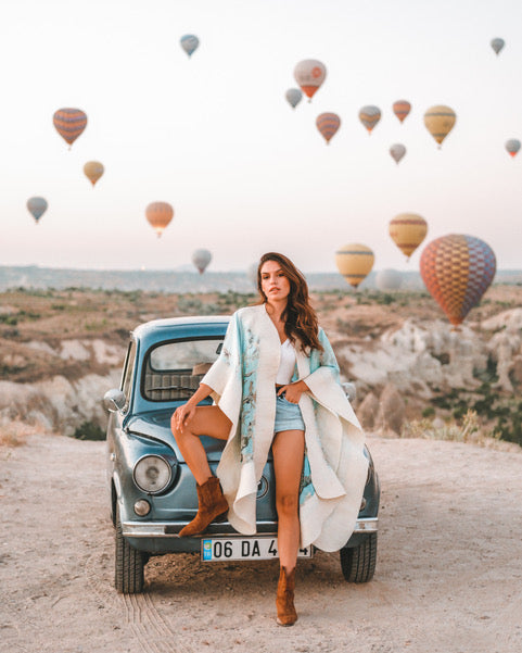 Felted silk poncho "Japanese Lake"