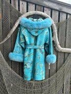 Felted silk Autumn-Winter jacket with Fox fur collar "Japanese Lake"