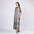 Long loose silk dress "Almond Blossoms - Gray"