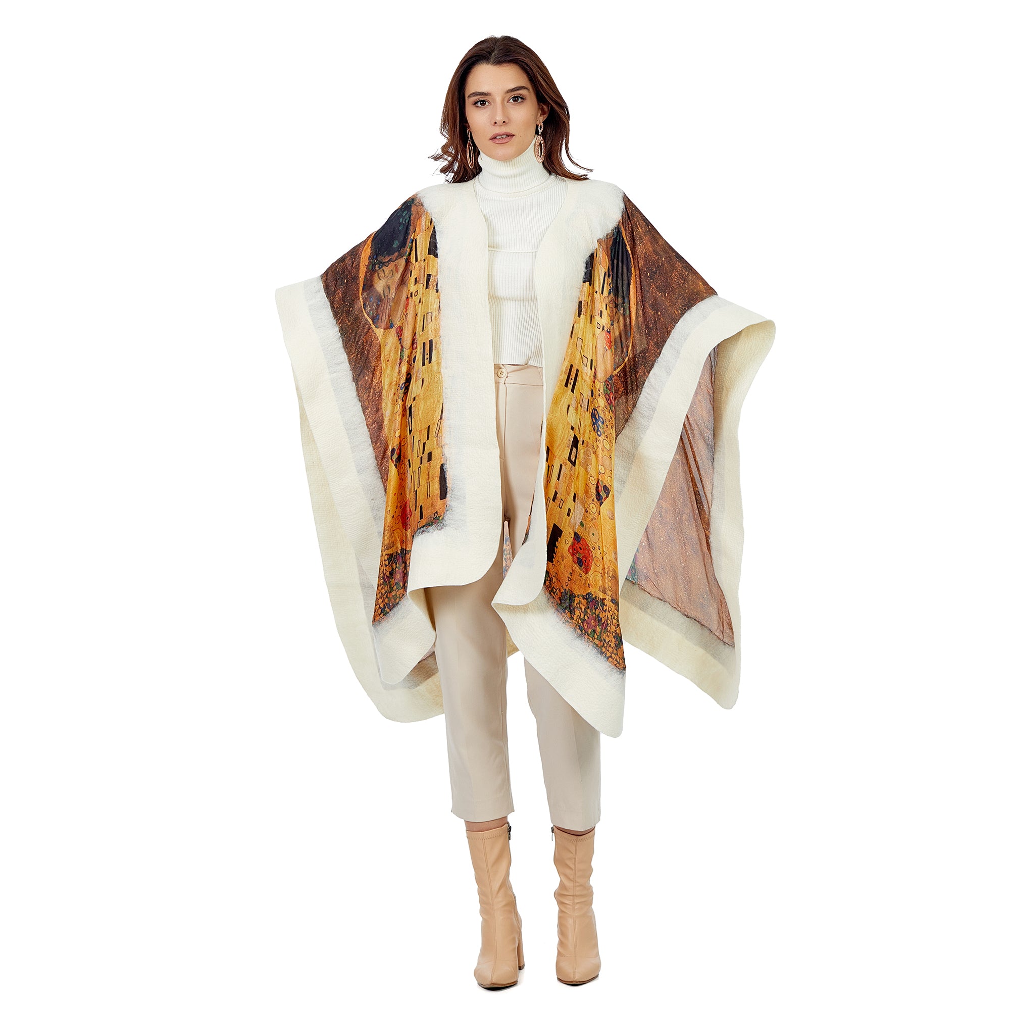 Felted silk poncho "The Kiss" (White)