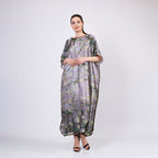 Long loose silk dress "Almond Blossoms - Gray"