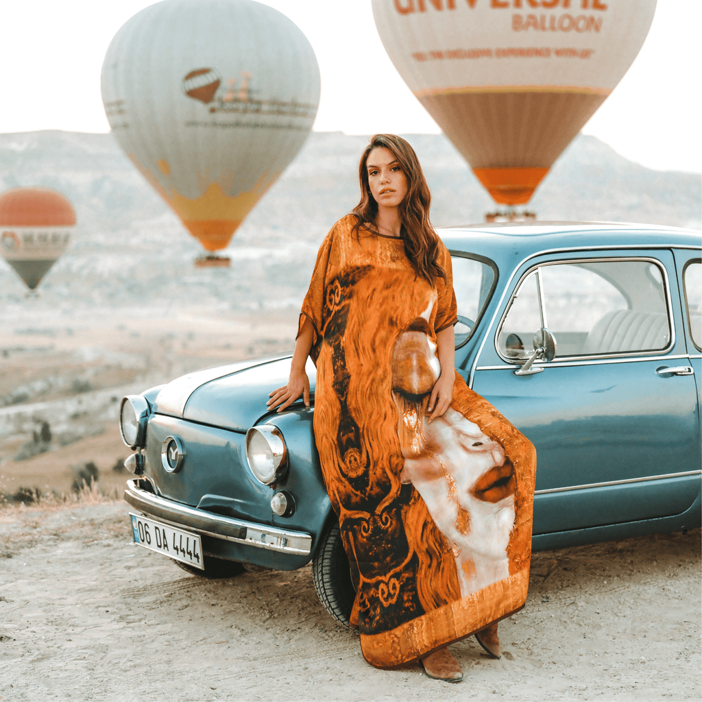Long loose silk dress "Golden Tears"