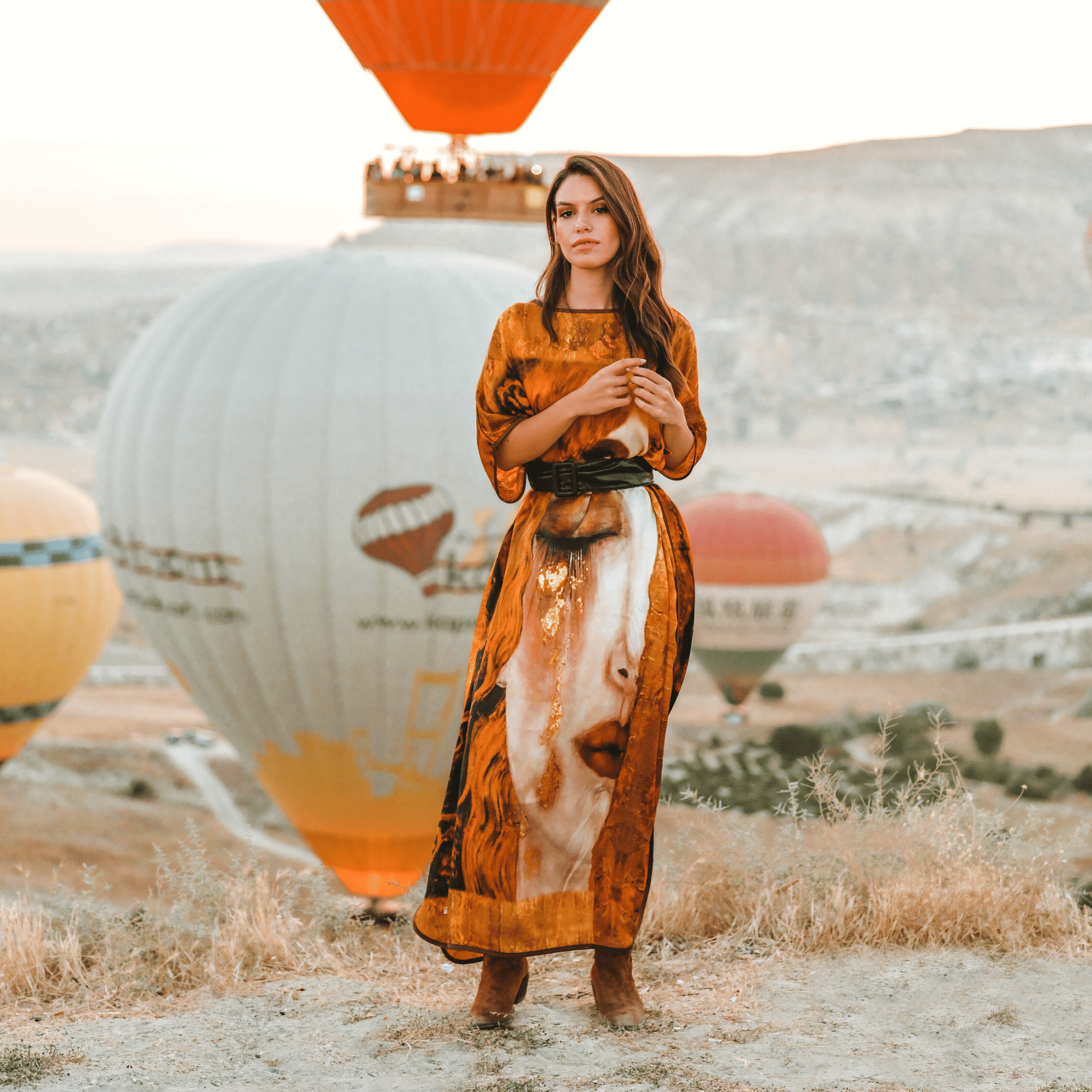 Long loose silk dress "Golden Tears"