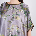 Long loose silk dress "Almond Blossoms - Gray"
