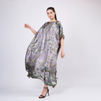 Long loose silk dress "Almond Blossoms - Gray"