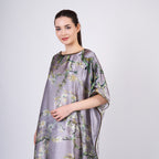 Long loose silk dress "Almond Blossoms - Gray"