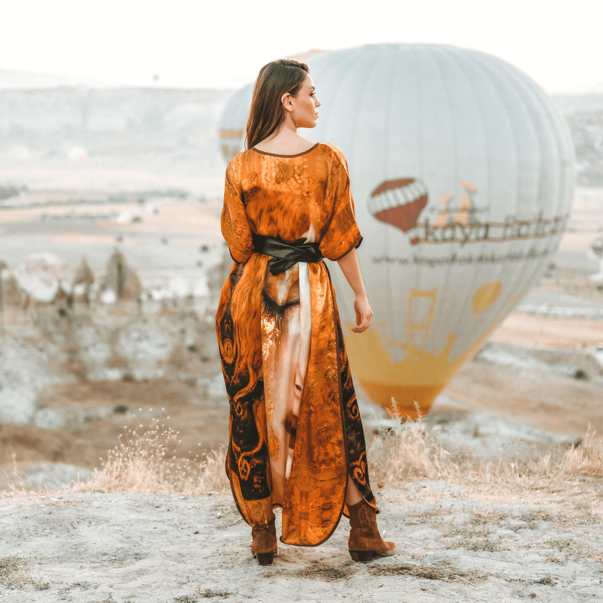 Long loose silk dress "Golden Tears"